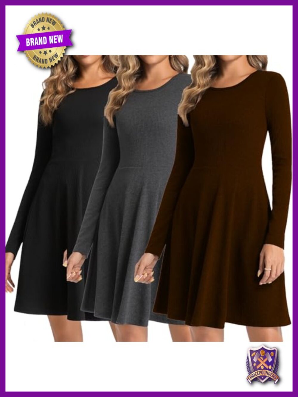 Ribbed Knit Long Sleeve A-Line Dress